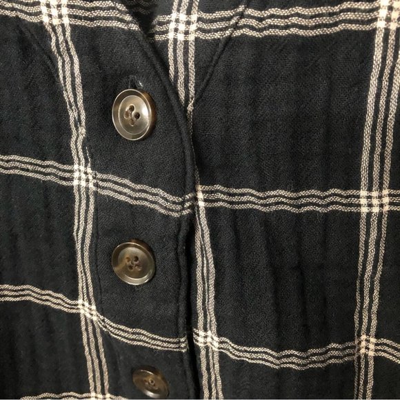 Madewell True Black Windowpane Chelston V-Neck Button Front Top Size XL NWT - Picture 7 of 11